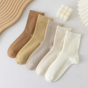 Women’s Solid Color Crew Socks Set｜Soft Cotton Blend Socks｜Neutral Cream Tones｜Multi-Pair Pack