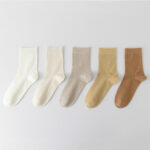 Women’s Solid Color Crew Socks Set｜Soft Cotton Blend Socks｜Neutral Cream Tones｜Multi-Pair Pack - Image 2