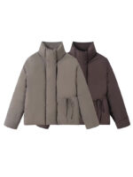 Women’s Cropped Puffer Jacket with Stand Collar | Minimalist Winter Coat with Adjustable Waist | Casual Outerwear