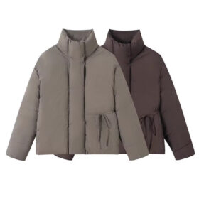 Women’s Cropped Puffer Jacket with Stand Collar | Minimalist Winter Coat with Adjustable Waist | Casual Outerwear