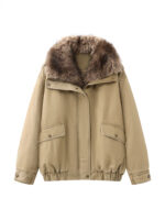 Women’s Cropped Utility Jacket with Faux Fur Collar | Winter Padded Coat | Relaxed Fit Outerwear