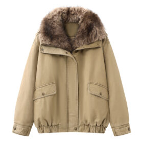 Women’s Cropped Utility Jacket with Faux Fur Collar | Winter Padded Coat | Relaxed Fit Outerwear