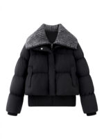 Women’s Cropped Puffer Jacket with Knit Collar | Winter Padded Short Coat | Casual Warm Outerwear