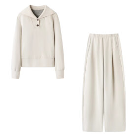 Women’s Minimal Casual Two-Piece Set | Long Sleeve Top & High-Waist Wide Leg Pants | Autumn Winter Outfit