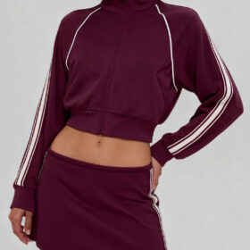 Women’s Golf Set | Cropped Zip-Up Jacket & Fitted Mini Skirt | Contrast Stripe Design