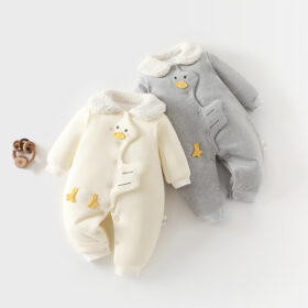 Baby Duck Design Fleece Jumpsuit｜Winter Warm One-Piece Romper｜Soft Hoodless Infant Snowsuit｜Size 66–90