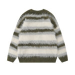 Men’s Striped Fuzzy Knit Cardigan Jacket Soft Warm V-Neck Button-Up Sweater - Image 5