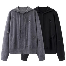 Women’s Zip-Up Hooded Casual Jacket | Minimal Embroidered Detail | Everyday Loose Fit Outerwear