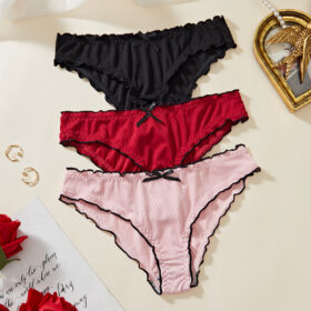 Women’s Ribbed Briefs Set with Ruffle Trim｜Low-Mid Waist Panties｜Soft Stretch Cotton-Feel｜Bow Detail Multi-Pack