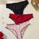 Women’s Ribbed Briefs Set with Ruffle Trim｜Low-Mid Waist Panties｜Soft Stretch Cotton-Feel｜Bow Detail Multi-Pack - Image 4