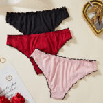 Women’s Ribbed Briefs Set with Ruffle Trim｜Low-Mid Waist Panties｜Soft Stretch Cotton-Feel｜Bow Detail Multi-Pack - Image 3