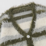 Men’s Striped Fuzzy Knit Cardigan Jacket Soft Warm V-Neck Button-Up Sweater - Image 4