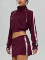 Women’s Golf Set | Cropped Zip-Up Jacket & Fitted Mini Skirt | Contrast Stripe Design - Image 3