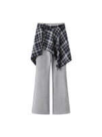 Women’s Asymmetrical Off-Shoulder Casual Set | Cropped Sweatshirt & High-Waist Wide-Leg Pants | Plaid Wrap Detail - Image 3