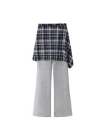 Women’s Asymmetrical Off-Shoulder Casual Set | Cropped Sweatshirt & High-Waist Wide-Leg Pants | Plaid Wrap Detail - Image 2