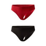 Women’s Ribbed Cotton Panties Set｜Mid-Waist Briefs｜Soft & Stretchy｜Breathable Comfort｜Black & Red Pack