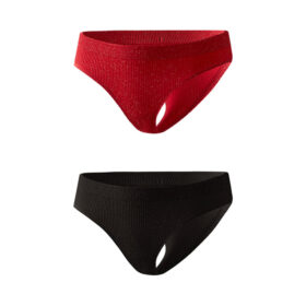 Women’s Ribbed Cotton Panties Set｜Mid-Waist Briefs｜Soft & Stretchy｜Breathable Comfort｜Black & Red Pack